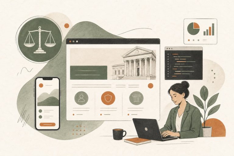 Illustration of a law firm website being unlocked from a proprietary platform