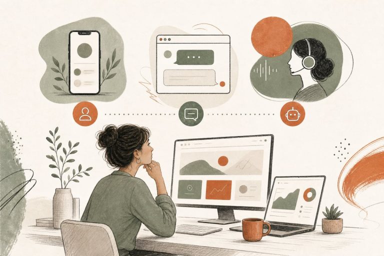 Small-business owner reviewing call and website lead options for adding an AI voice agent after hours