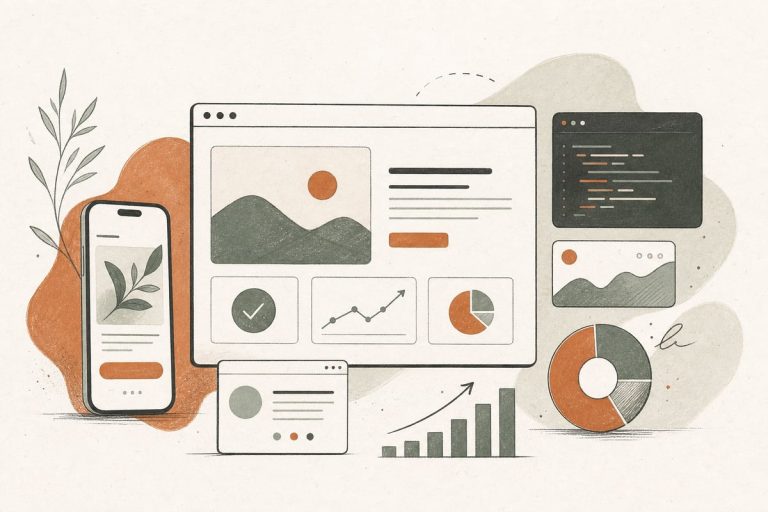 Small-business owner reviewing a website lead-generation checklist on a laptop