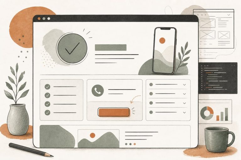 Small-business website thank-you page showing next steps, contact options, and booking prompt