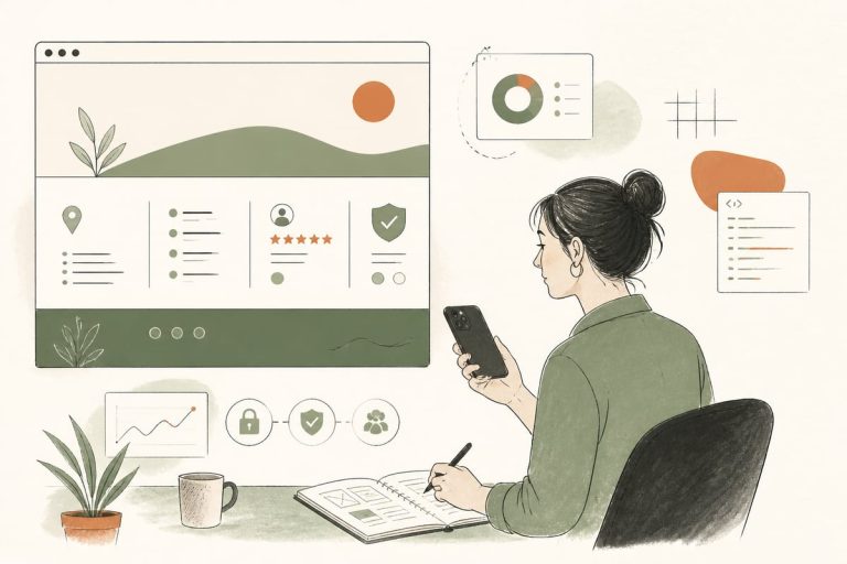 Small-business website footer layout being reviewed for SEO, trust signals, and contact information