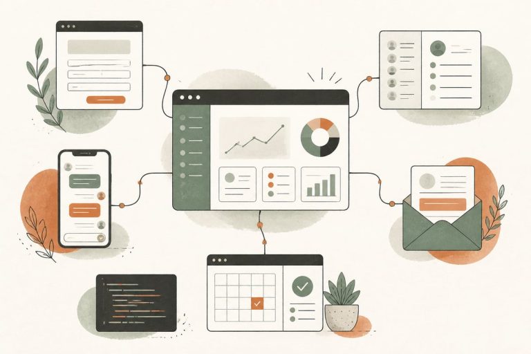 Small-business owner reviewing AI-powered appointment-setting workflow from website form leads on a laptop